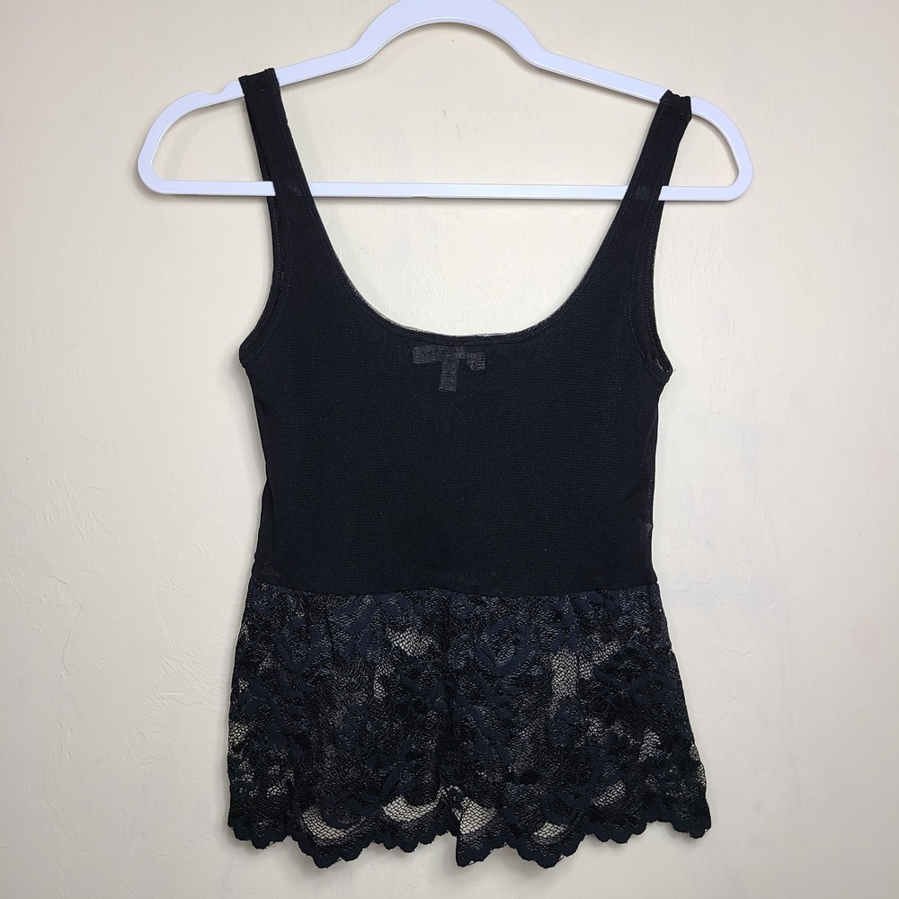 Victorias Secret Black‎ Lac Tank L Stretch Sheer Dark Fairy Grunge Whimsy Vamp